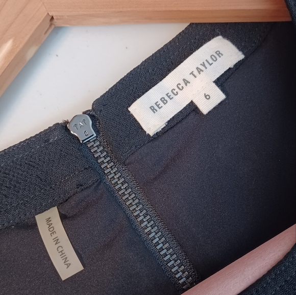 Rebecca Taylor Goth Grunge 100% Lamb Leather Trim Sz 6 Fit & Flare Dress - Picture 12 of 13